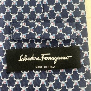 Salvatore Ferragamo Navy and White Bull Pattern Tie